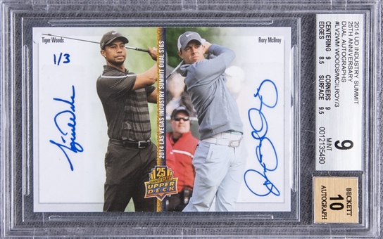 2014 UD "Industry Summit" #LV2-WM Tiger Woods/Rory McIlroy Dual-Signed Card (#1/3) – BGS MINT 9/BGS 10